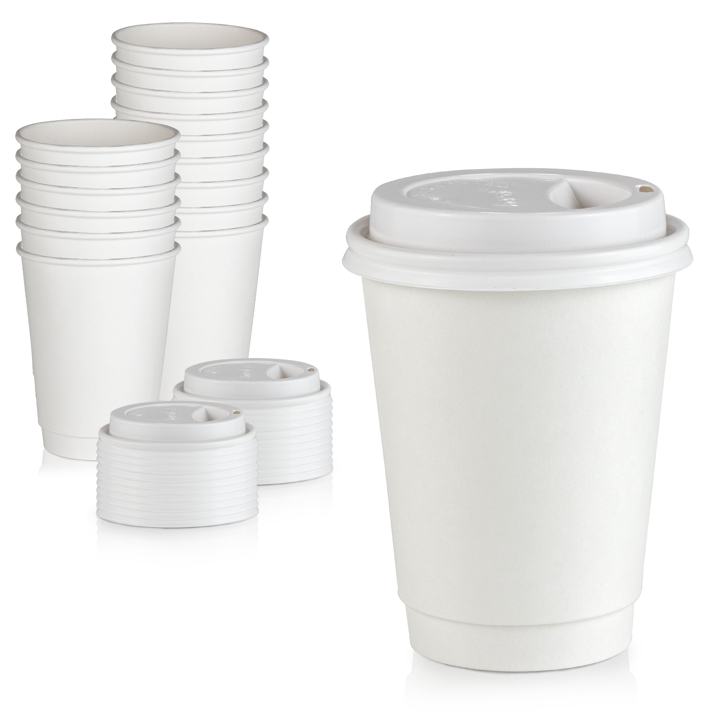 Details about   20oz Classic Durable Disposable Paper Cups & White Lids For Hot/Cold 