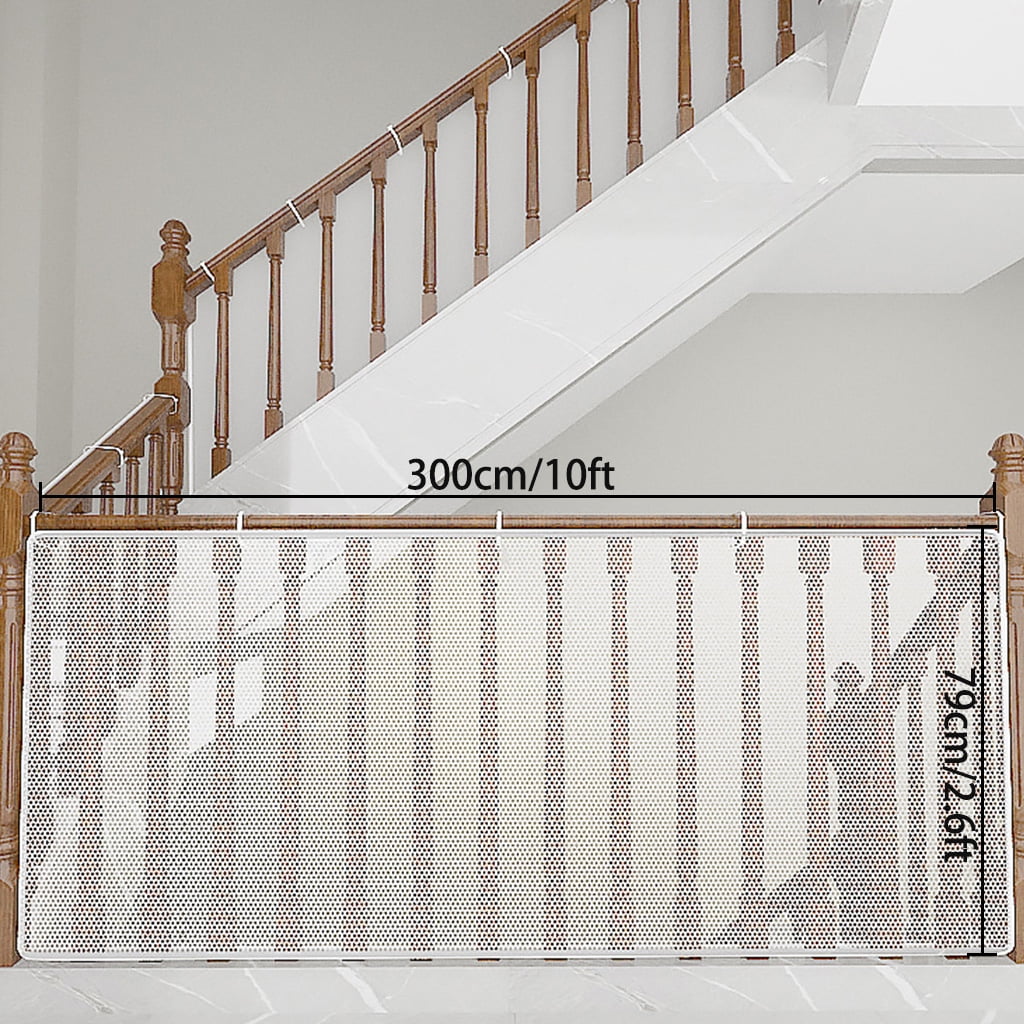 Balcony Safety Net For Kids Banister Guard-10ft X 3ft Child Safety Net, Balcony Mesh Screen For Pets, Dogs, Cats, Toys - Stair Railing Baby Proof (White)