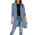 thumbnail image 2 of Dazajoo Plus Size Long Sleeve Blazers Womens Dressy Trendy Open Front Work Office Suit Jackets 2024 Fashion Casual Solid Color Lapel Long Blazer Jacket for Women,Light Blue,S, 2 of 5
