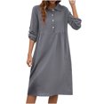 thumbnail image 2 of Meichang Womens Summer Shirt Dresses Casual Cotton Linen Dresses Roll Up Half Sleeve Button Up Collar Knee Length Dresses Beach Tunic Dress, 2 of 6