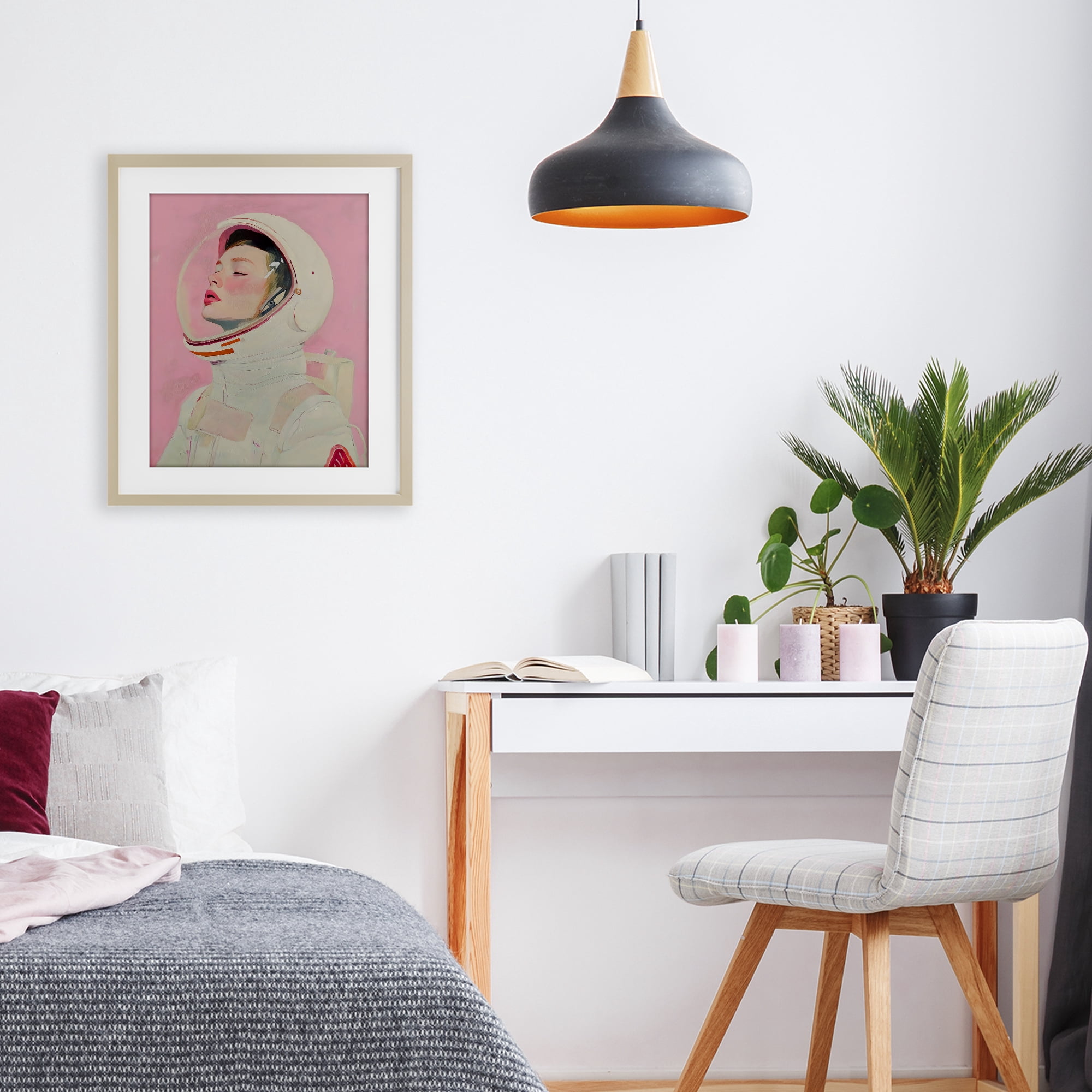 Stupell Industries Pink Astronaut Girl Birch Framed Print Under Glass, design by The Prints Vibe