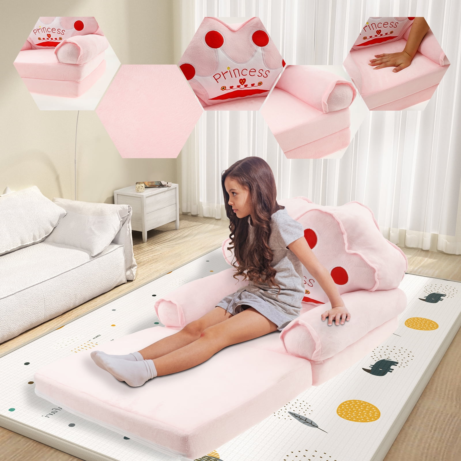 Toddler Chair Comfortable Kids Sofa Bed Foldable Toddler Couch Lightweight Baby Lounge Chair Portable Couch for 1 to 4 Years Old Kids