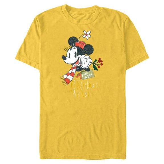 Disney Minnie Mouse Christmas Wishes Just to You Distressed - Short Sleeve Blended T-Shirt for Adults - Customized-Yellow