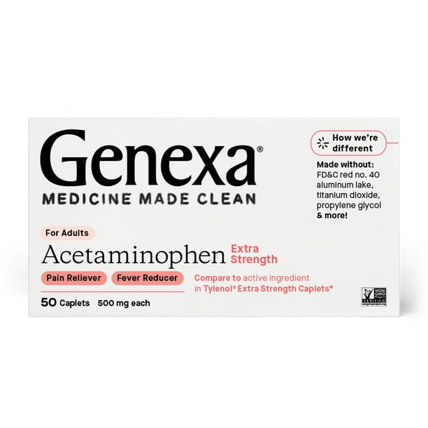 Genexa Extra Strength Acetaminophen Pain Relief & Fever Reducer Caplets, 500 mg, 50 Ct