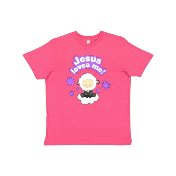 Inktastic Jesus Loves Me Cute Lamb and Flowers Youth T-Shirt