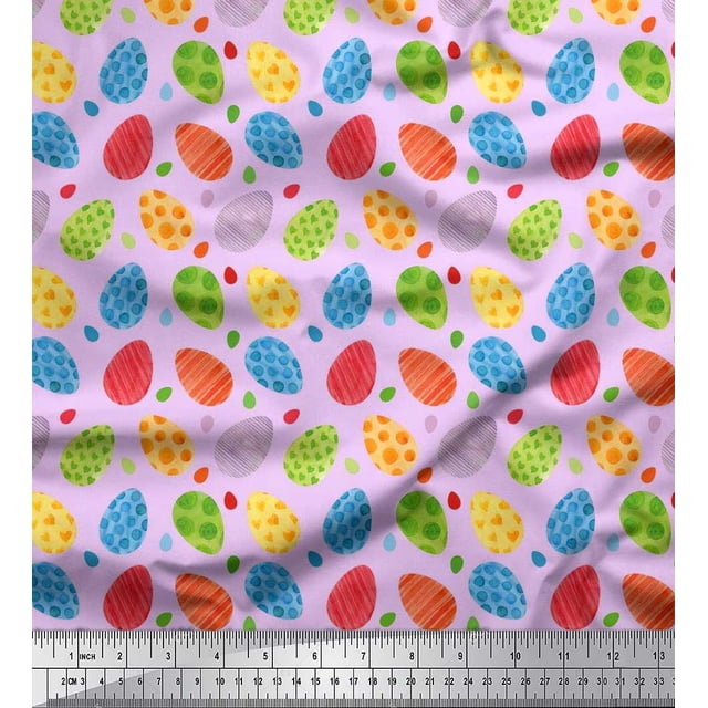 Soimoi Polyester Crepe Fabric Egg Easter Decor Fabric Printed Yard 52 Inch Wide