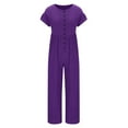 thumbnail image 3 of Cyber&Monday Deals Usmixi Jumpsuits for Women Dressy Plus Size Casual Solid Button up Cotton Linen Loose Long Jumpsuits Overalls Summer Lapel Short Sleeve Plain Maxi Formal Rompers Purple m, 3 of 5