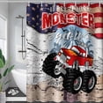 thumbnail image 4 of Monster Truck Shower Curtain, American Flag Truck Bath Curtain for Boys,Red Truck Car Bathroom Decor Waterproof Fabric 36" W*72" H Inch with 12 Plastic Hooks, 4 of 6