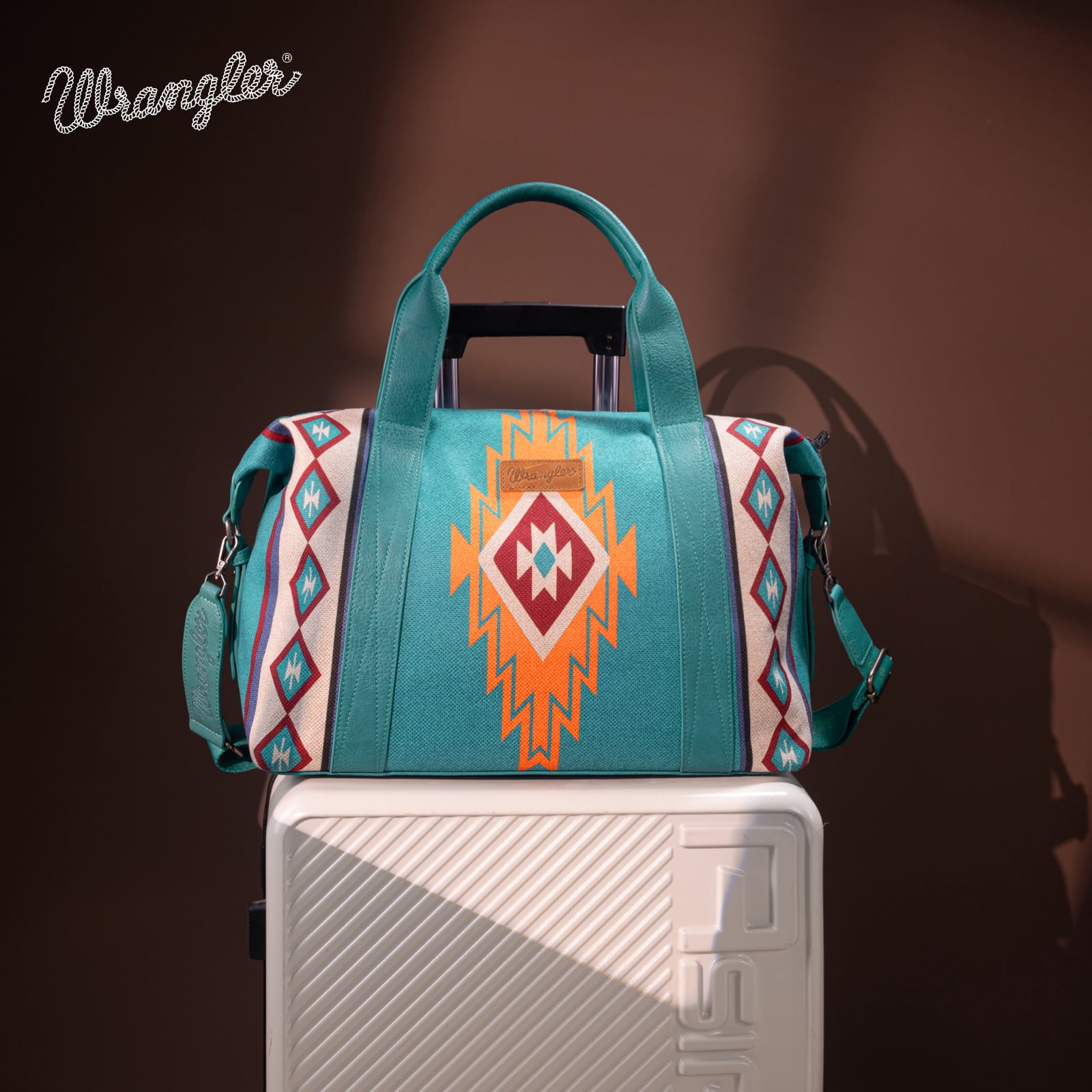 Wrangler Duffel Bag for Women Large Travel Weekender Bag Designer Aztec Carry On Bags Stylish, Aztec Turquoise