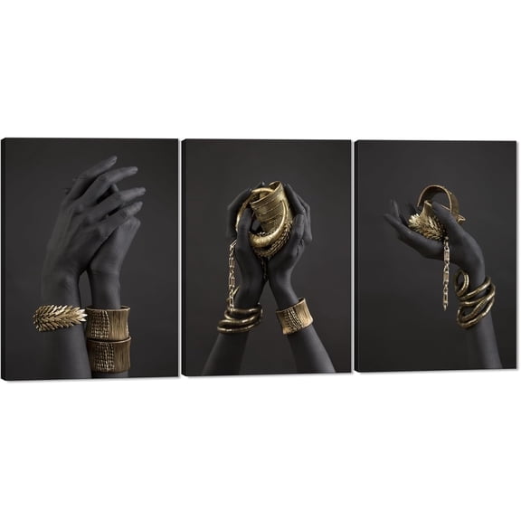 Hieng 3 Panels Abstract Black Woman Wall Art Modern American African Canvas Prints Painting for Living Room Bedroom Office - 12"x16"x3pcs