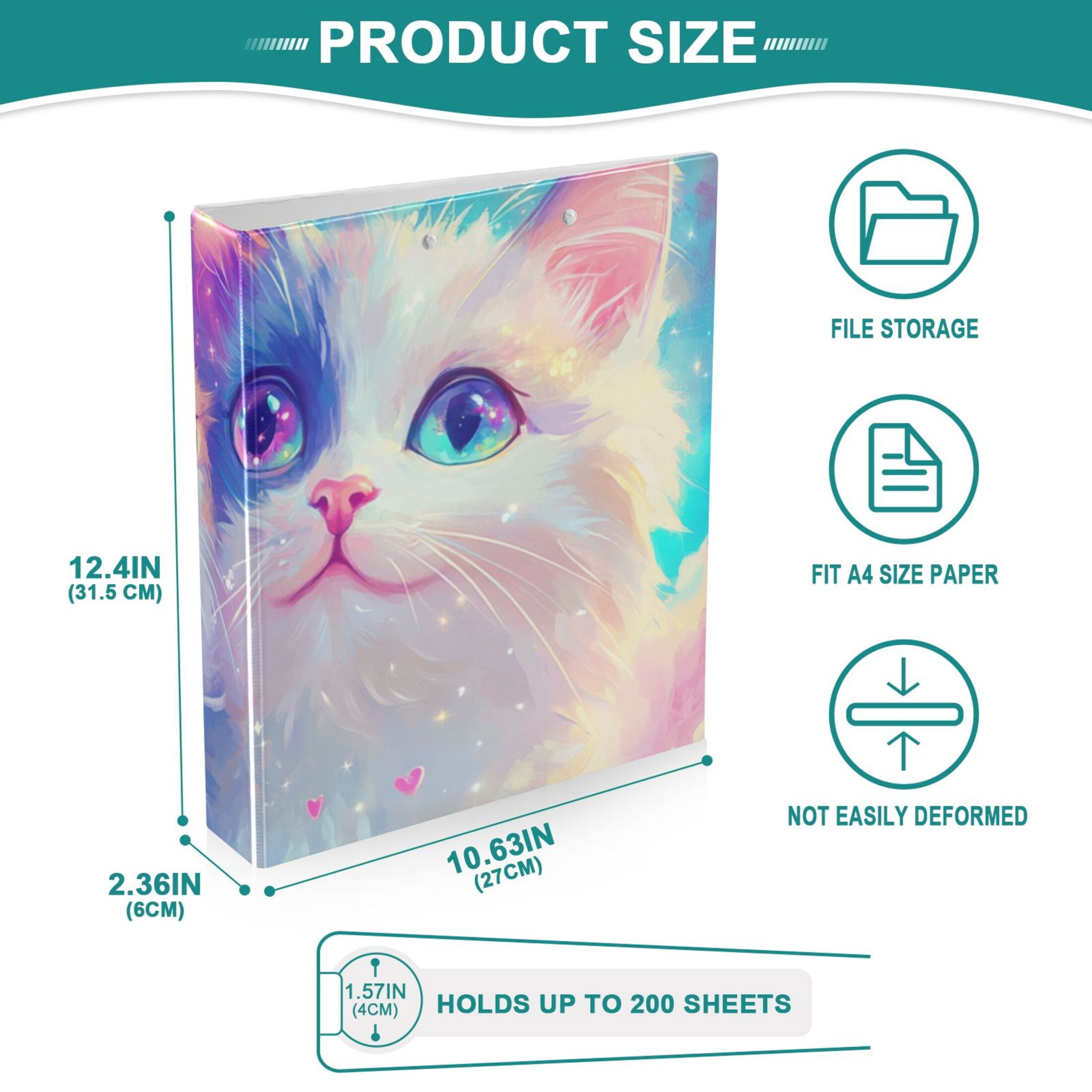 Twinkle Cats 3 Ring Binders 1.5 inch Hardcover File Folders with Interior Pockets A4 Size Organizer for School Office Hospital Set of 2