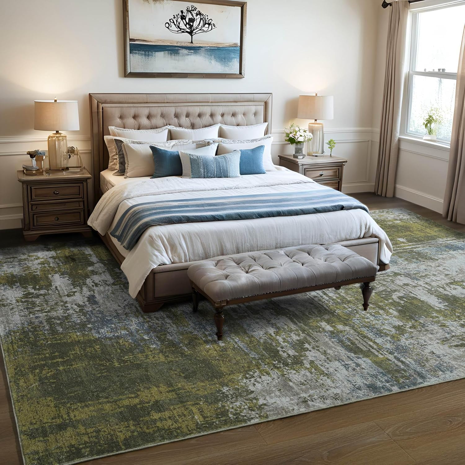 Lochas Fluffy Area Rug Modern Abstract Rugs Soft Carpet for Living Room Bedroom Home Decor,6'x9',Green