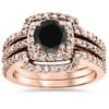 Pompeii3 1 3/4ct Black Diamond Rose Gold Cushion Halo Ring Set 14K