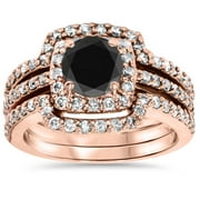 Pompeii 1 3/4ct Black Diamond Rose Gold Cushion Halo Ring Set 14K (G/H,I2)