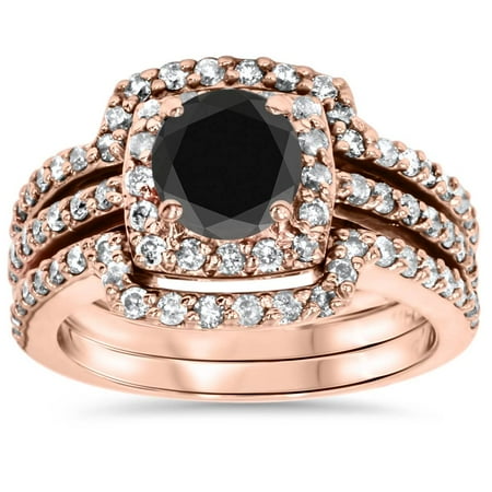 Pompeii 1 3/4ct Black Diamond Rose Gold Cushion Halo Ring Set 14K (G/H,I2)