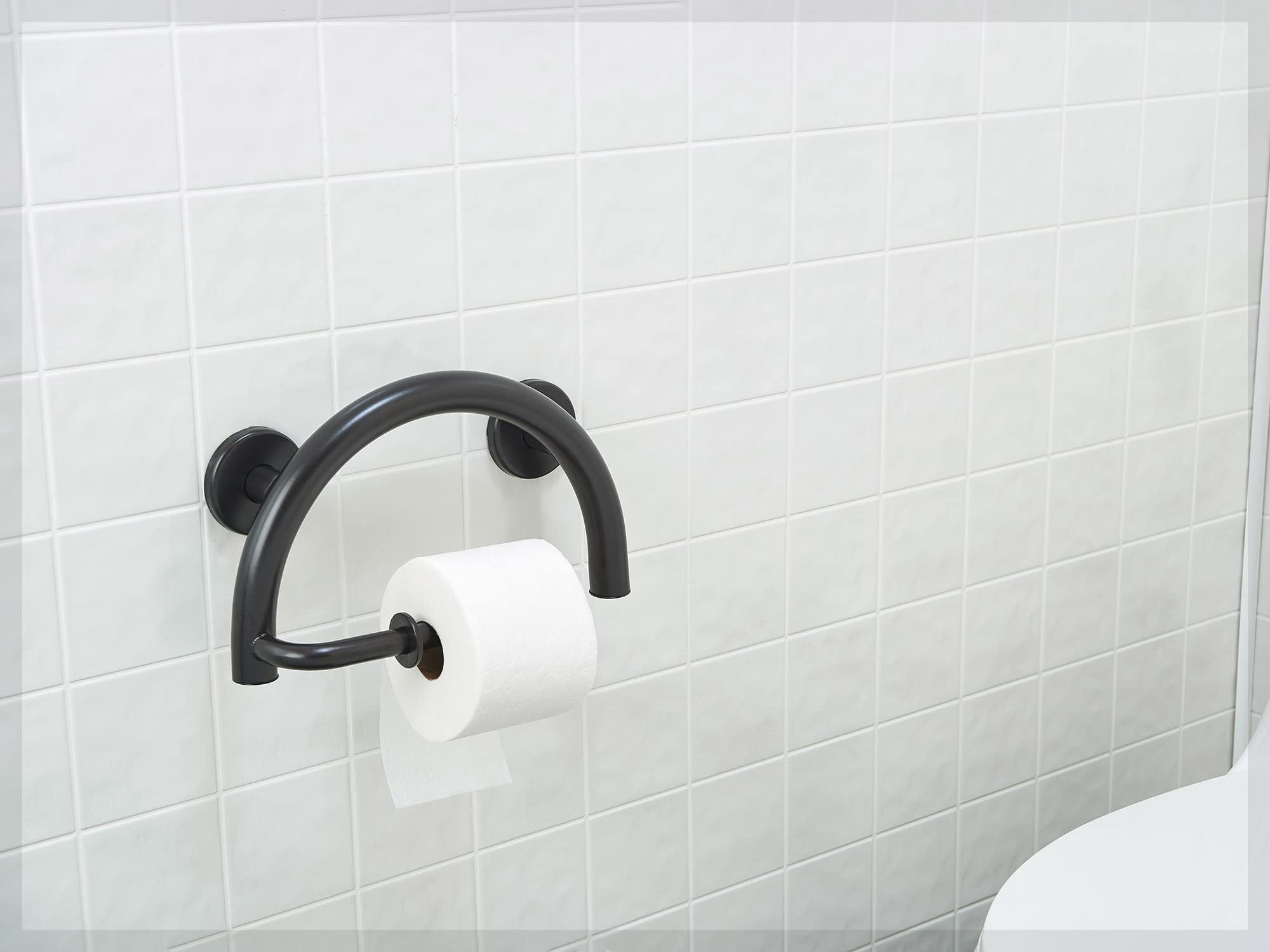 Grab Bar Toilet Paper Holder - Bathroom Safety Aid/304 Stainless Steel/Oil Rubbed Bronze/ 13" x 8"