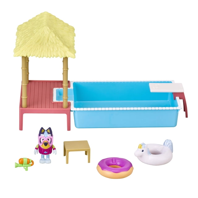 Set de juego para piscina Bluey con figura articulada de 2,5 a 3 pulgadas y tacón Bluey Bluey