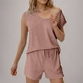 thumbnail image 5 of Viluyesy Tops Elastic Waist Short Pants 2PC Women V-Neck T-Shirt and Shorts Set Comfortable Shirt and Shorts Sets Two PC Pink Size S, 5 of 9