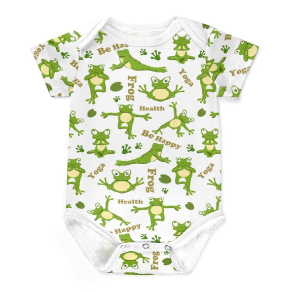 Funny Yoga Frogs Onesie Bodysuit for Boy Girl Cartoon Green Frogs Newborn Baby Short Sleeve Bodysuit Cotton One-Piece Baby Clothes