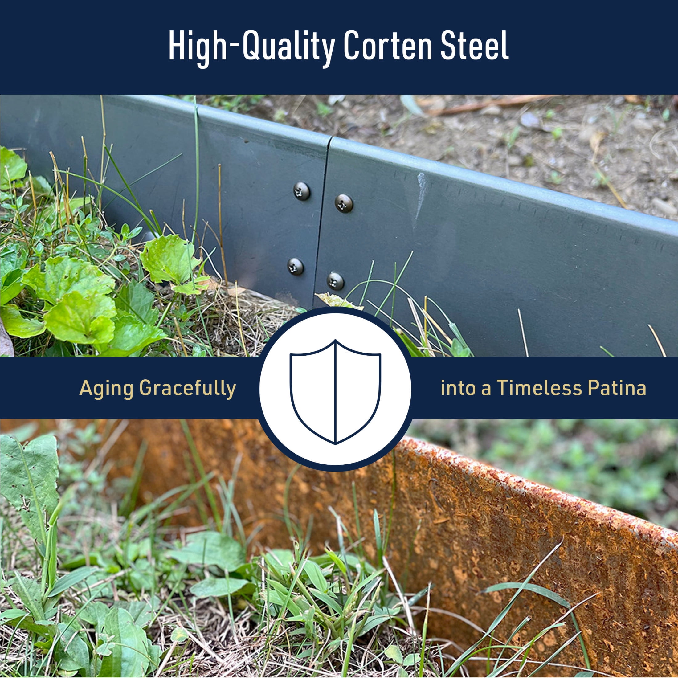 Kings County Tools Corten Steel Landscape Edging Border - 5-Pack of 39.4x6.25in Metal Garden Edging