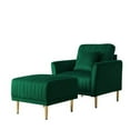 thumbnail image 2 of Velvet Accent Chair with Ottoman,Modern Button Tufted Club Chair with Roll Armrest and Wooden Legs, Wingback Armchair Single Sofa Chair for Living Room Bedroom Office Studio, Green, 2 of 6
