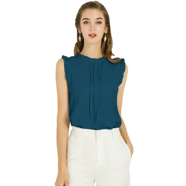 Blusa Sin mangas Allegra K Vintage Azul verde XS