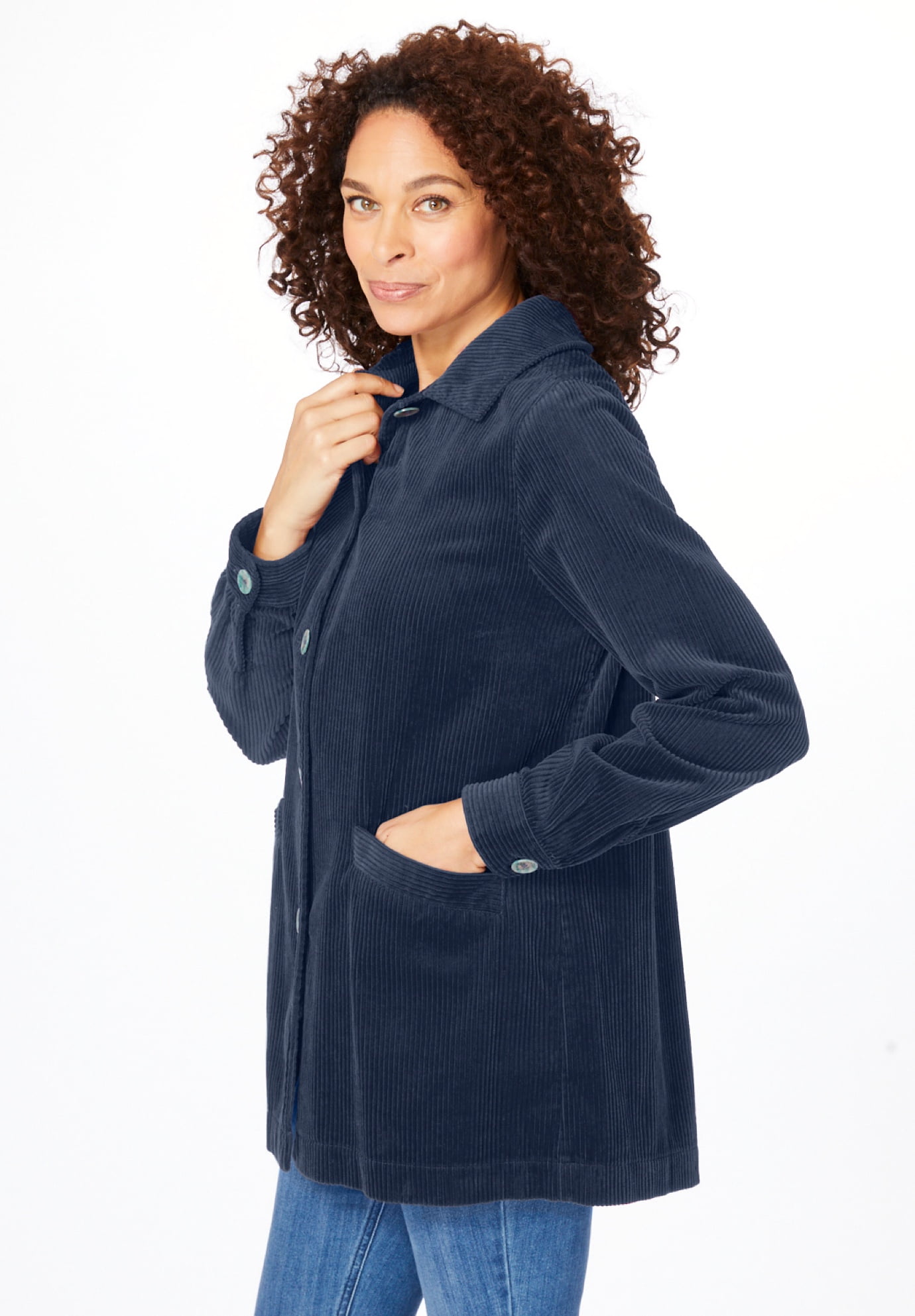 Plus Size Pleat-Back Corduroy Jacket Long Oversized Barn Coat - image 3