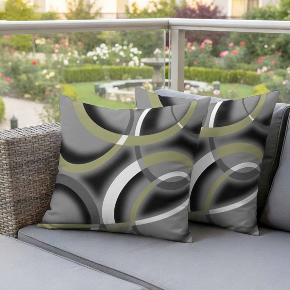 Sage Green Grey Geometric Waterproof Throw Pillow Covers Set of 2 Retro Abstract Circular Outdoor Cushion Cover Pillow Protector Decorative Pillowcases for Bed Sofa Couch