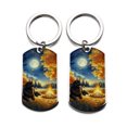 thumbnail image 2 of Hello Fall Newfoundland Enjoys Warm Campfire Autumn Night Bright Moon Stainless Steel Keychain Newfie Dog Lover Gifts Collar Charm Tag Keyring - 01008, 2 of 5