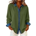 thumbnail image 1 of Camisas de retales de mezclilla for mujer, camisa con botones de solapa, blusa informal de negocios de manga larga con bloques de color sueltos, 1 of 6