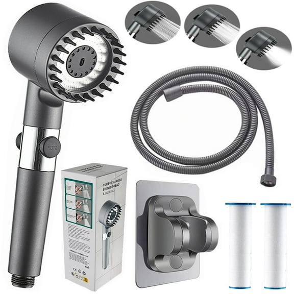 KAZETEC Filtered Shower Head with Handheld, High Pressure Shower Head 3 Spray Settings,One-Touch ON/OFF Switch for Pets and Child Shower, Showerhead Set with 78″ Hose、Bracket、Filters