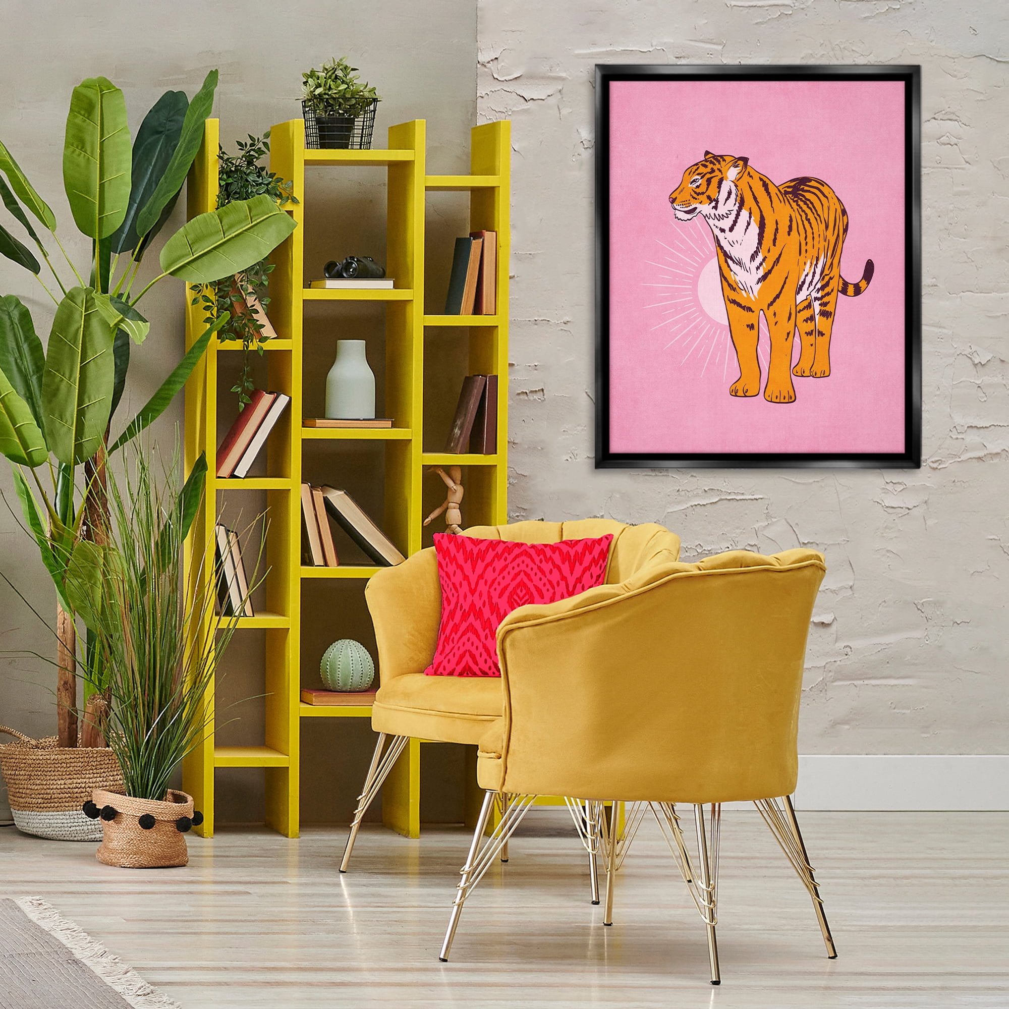Stupell Industries Preppy Tiger Standing Animals Painting Black Floater Framed Canvas Art Print Wall Art, 25 x 31