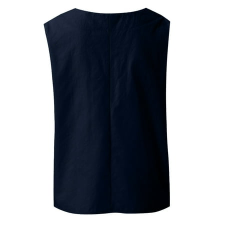 

dmqupv Loose Top Women Womens Lmitation Linen Tops Shirt Ladies V Neck Loose Sleeveless Blouse Tee Vest Camisole with Bra Women Vest Dark Blue Large