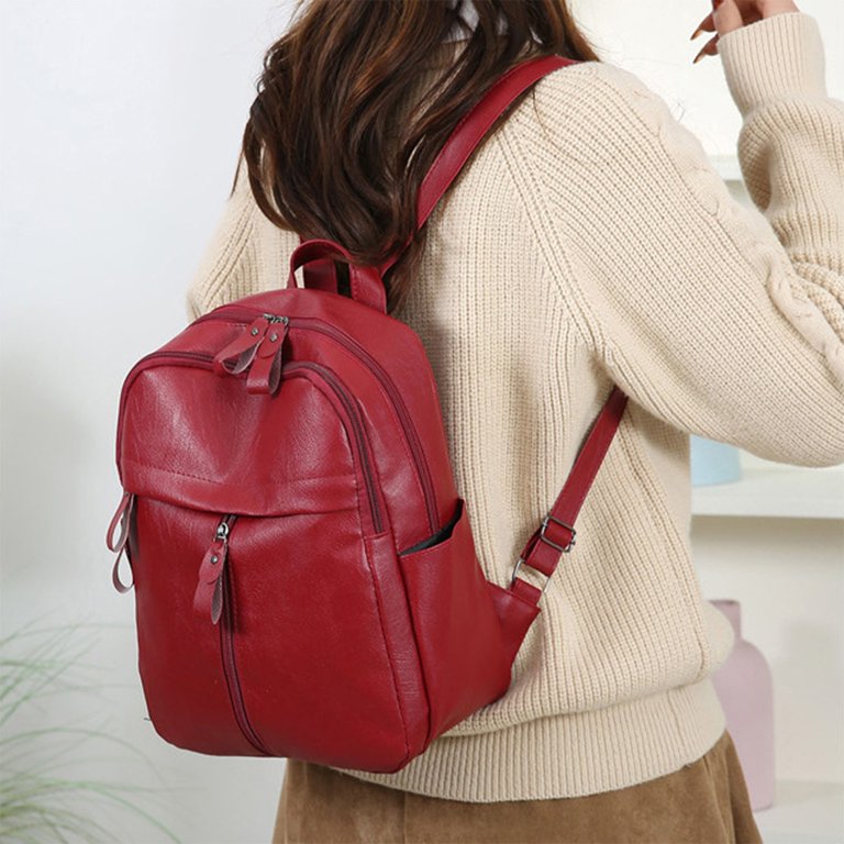 Leather Backpack for Men Women, Genuine PU Leather Rucksack 