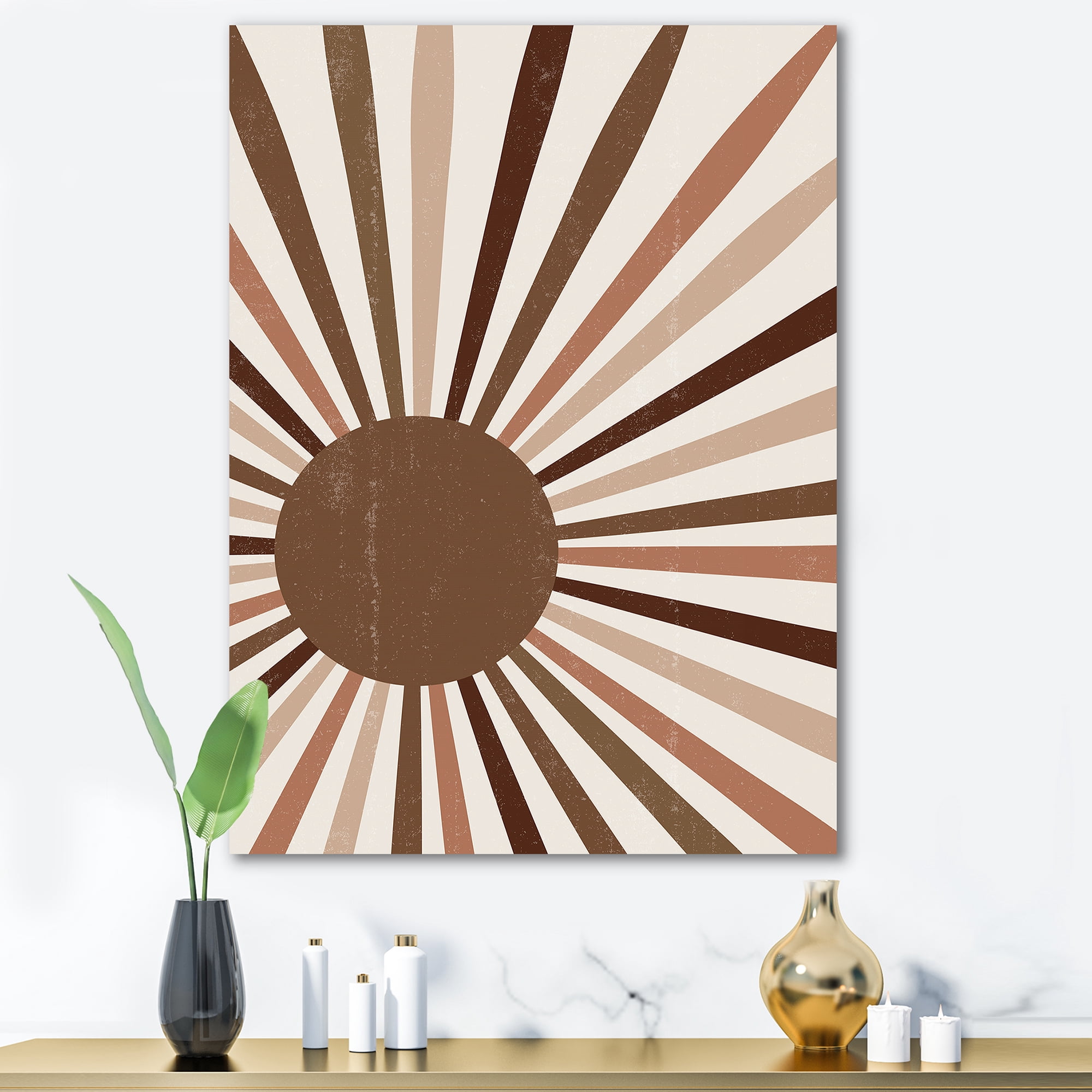 Bright Minimalist Shining Terracotta Sun Rays 30 in x 40 in Painting Canvas Art Print, by Designart