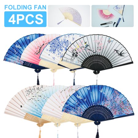 

ALIMARO 4 Pcs Folding Fans Vintage Handheld Bamboo Fans with Tassels Reusable Performance Stages Props Church Wedding Gift for Home Wedding Party Decoration