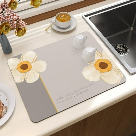 

kchsji Stone Dish Drying Mat For Kitchen Counter Ultra Absorbent Heat Diatomaceous Earth Sink Tray Mat For Dish Bottles Cups Pet Bowl 20x16 Inch Gray