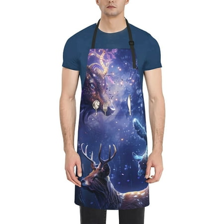 

Goofa Enchanted Forest Stag Gathering Printed Waterproof Apron 33 Chef Aprons for Men Heavy Duty Chemical Work Apron Adjustable Bib Apron