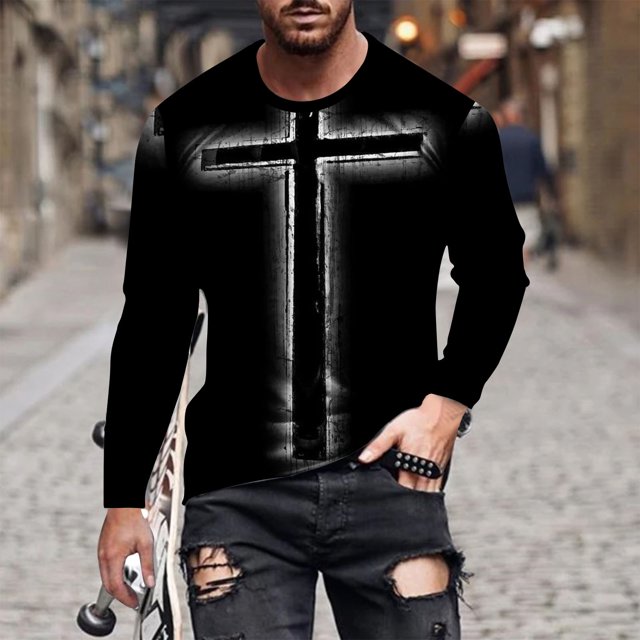 Blusas y camisas de manga larga con cuello redondo para hombre, blusa informal de manga larga con cuello redondo y estampado de rayas, blusa de poliéster para hombre