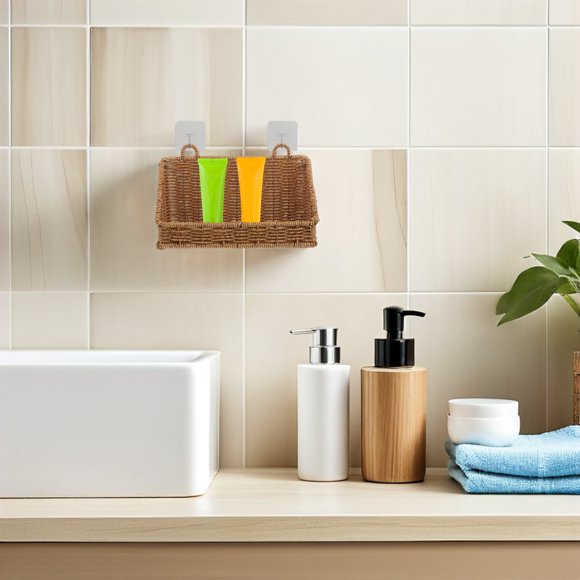 SHOWERORO Cesta Para Almacenamiento De En Pared Material Plástico Rattan Color Con Instalación Sin Taladro