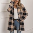thumbnail image 4 of Qetyuw Winter Checkered Coat for Women Button Down Long Sleeve Shacket Jacket Plaid Lapel Casual Warm Coats Outwear, 4 of 9