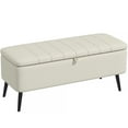thumbnail image 1 of HOMCOM Banc Ottoman de Rangement, Repose-Pieds en Tissu de Lin Blanc Crème, 1 of 10