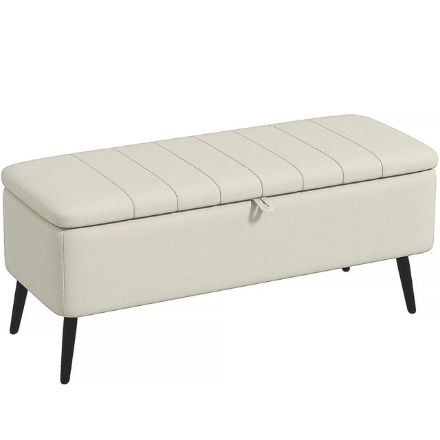 HOMCOM Banc Ottoman de Rangement, Repose-Pieds en Tissu de Lin Blanc Crème