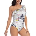 thumbnail image 3 of Sikiie Rabbit And Butterfly Print Women One Piece Swimsuits Tummy Control One Shoulder Bathing Suits Ruffle Swimwear, From S to XXL-Large, 3 of 6