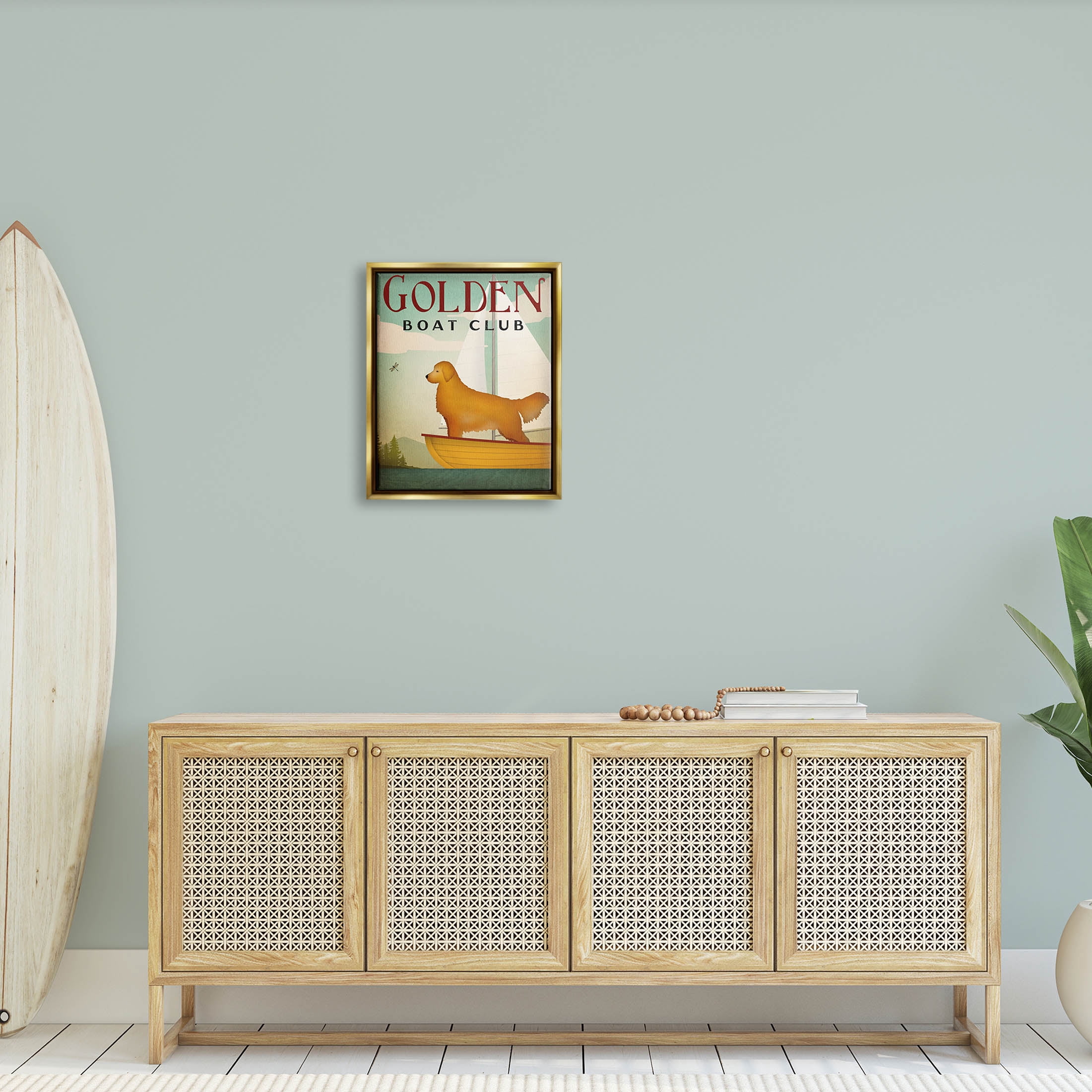 Stupell Industries Boat Club Dog Sailing Graphic Art Metallic Gold Floating Framed Canvas Print Wall Art, Design by Ryan Fowler