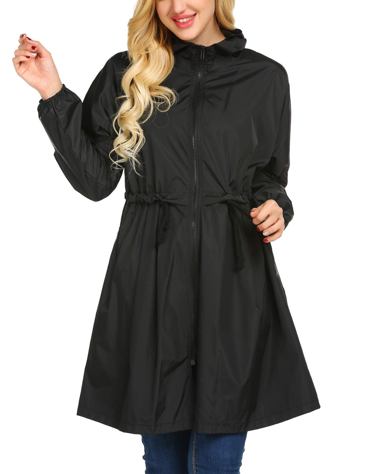 ANGVNS - Women Jacket Large Lightweight Waterproof Hooded Raincoat L