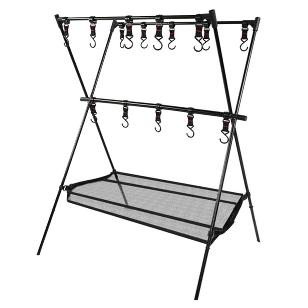 2 Layers Camping Hanging Tripod Rack Cookware Hanger Stand Storage