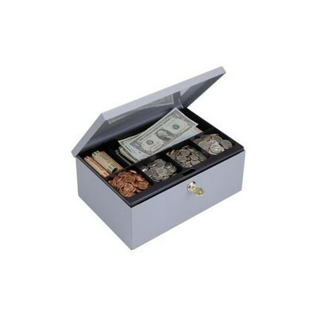 MMF INDUSTRIES Cash Box, W/Lock, 6 Compartment Tray, Gray