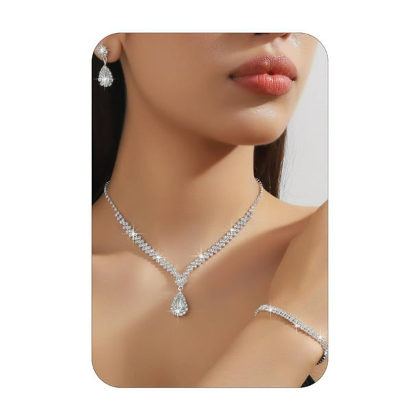 Handcess Collares De Diamantes De Imitaciu00f3n De Plata Para