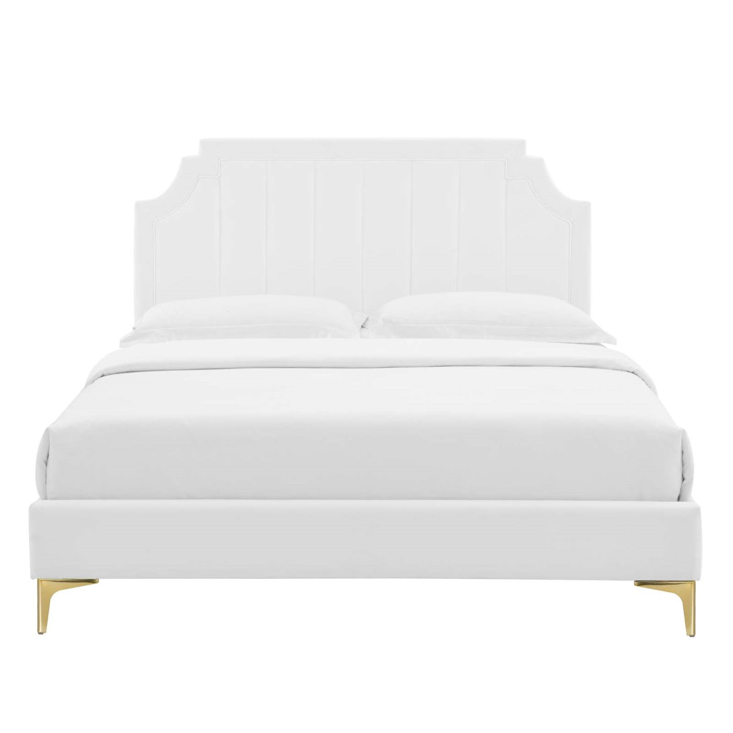 Platform Bed Frame, Tufted, King Size, White, Velvet, Bedroom, Modern Contemporary Boutique HB35506